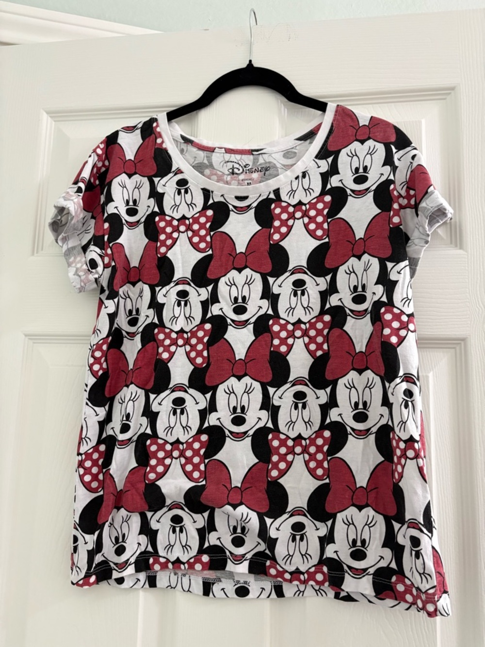 Disney White Black and Red Minnie Pattern Tee